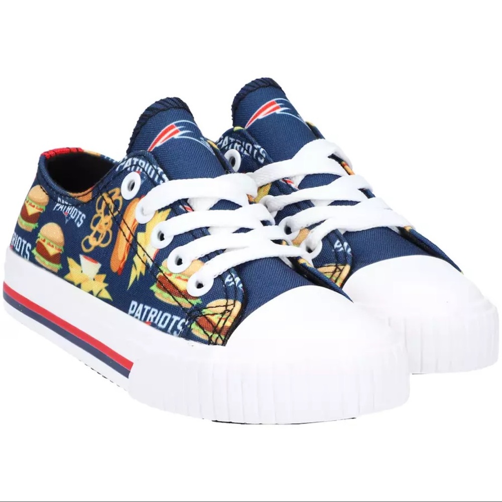 New England Patriots FOCO Youth Food Print Low Canvas Sneakers Size Large 3-4